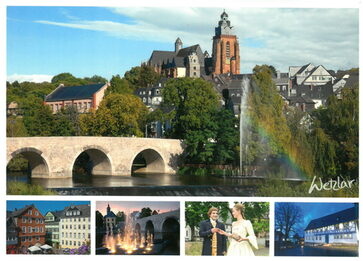 Postkarte Dom mit Lahnbrücke und Stadtansichten