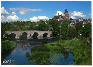 Postkarte Dom mit alter Lahnbrücke und Lahn