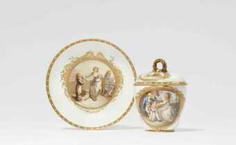 Deckeltasse und Untertasse mit Werther-Szenen, Meissen, um 1790